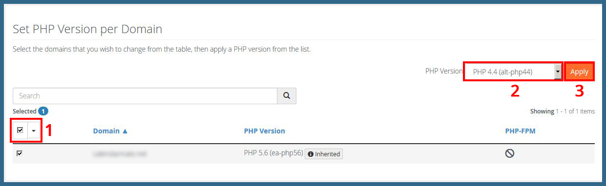 Pilih Versi PHP